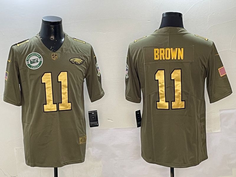 Men Philadelphia Eagles #11 Brown Green 2025 Nike Olive Gold Salute to Service Limited NFL Jersey style 3